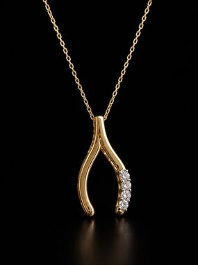 ✨ Natural Diamond Lucky Wishbone Pendant Necklace ✨